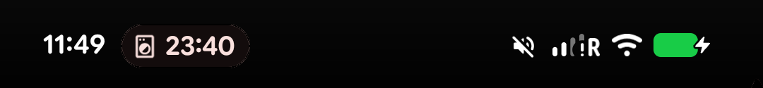 Android status bar with a live chip counting down 23:40 next to the clock.