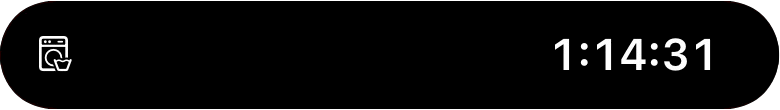 iPhone Dynamic Island compact, showing a small washer glyph and the time remaining.
